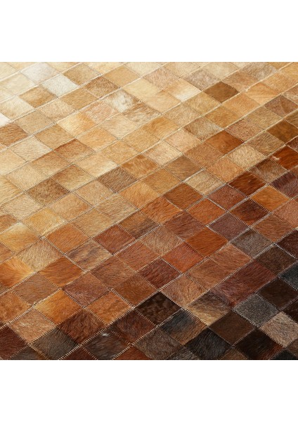 Kahverengi Geçişli Dana Derisi Patchwork Halı – El Yapımı Hakiki Deri Lüks Ev Dekorasyonu Halısı modelleri