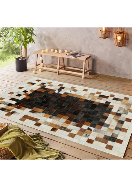 Kahverengi Siyah Bej Gerçek Dana Derisi Halı – El Yapımı Patchwork Hakiki Deri Salon Halısı fiyatları