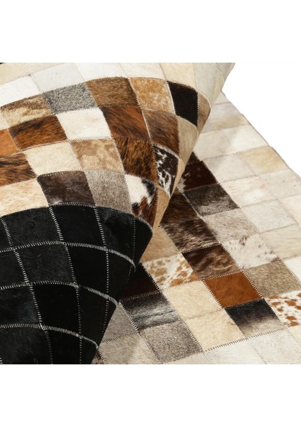Kahverengi Siyah Bej Gerçek Dana Derisi Halı – El Yapımı Patchwork Hakiki Deri Salon Halısı modelleri