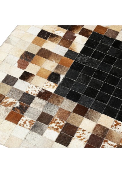 Kahverengi Siyah Bej Gerçek Dana Derisi Halı – El Yapımı Patchwork Hakiki Deri Salon Halısı fırsatları