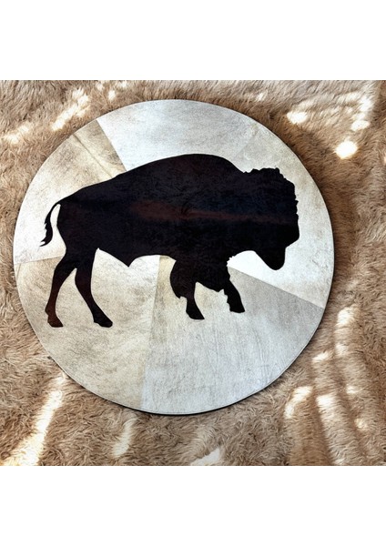 Bufalo Desenli Yuvarlak Dana Derisi Halı - Çocuk Odası Halısı, Yumuşak Tüylü Halı, Kaymaz Taban Halı