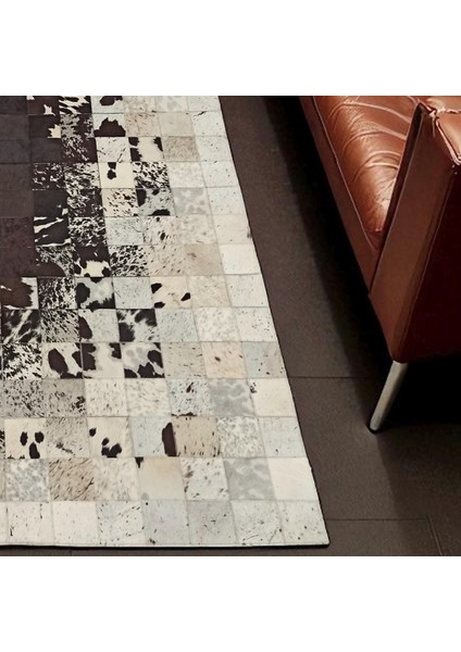 Kahverengi Beyaz Doğal Dana Derisi Patchwork Halı, Rustik Tarzda Hakiki Deri Salon Halısı modelleri