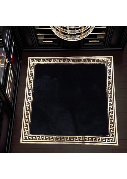 Modern Desenli Peluş Halı - Siyah Salon Halısı modelleri