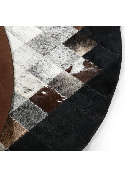 Siyah Gri Beyaz Yuvarlak Dana Derisi Halı - Kaymaz Geniş Alan Halısı fiyatları