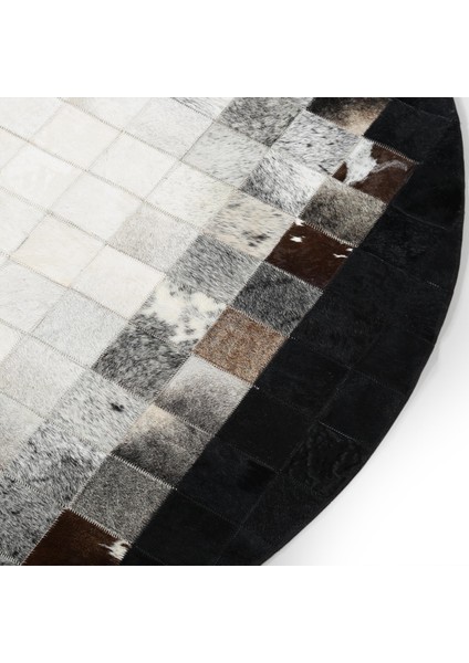 Siyah Gri Beyaz Yuvarlak Dana Derisi Halı - Kaymaz Geniş Alan Halısı modelleri