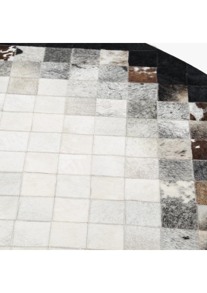 Siyah Gri Beyaz Yuvarlak Dana Derisi Halı - Kaymaz Geniş Alan Halısı fırsatları