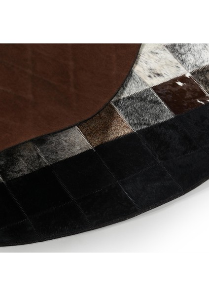 Siyah Gri Beyaz Yuvarlak Dana Derisi Halı - Kaymaz Geniş Alan Halısı indirimleri