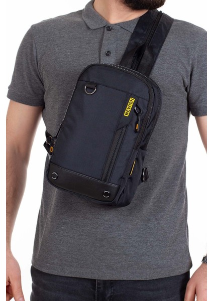 Erkek Kumaş Çapraz Göğüs ve Omuz Çantası NEW158 - Siyah - Sarı