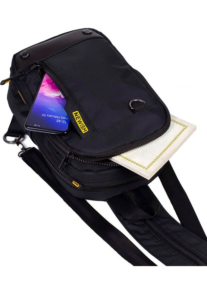 Erkek Kumaş Çapraz Göğüs ve Omuz Çantası NEW158 - Siyah - Sarı