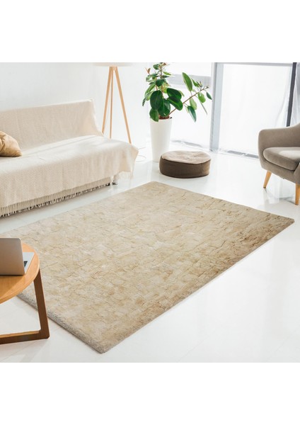 Krem Rex Tavşan Halısı - Yumuşak Salon Halısı, Kaymaz Taban Halı
