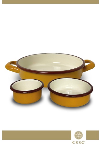 Sarı Emaye Sahan ve Çerezlik Seti, Şık ve Kullanışlı Mutfak Aksesuarları