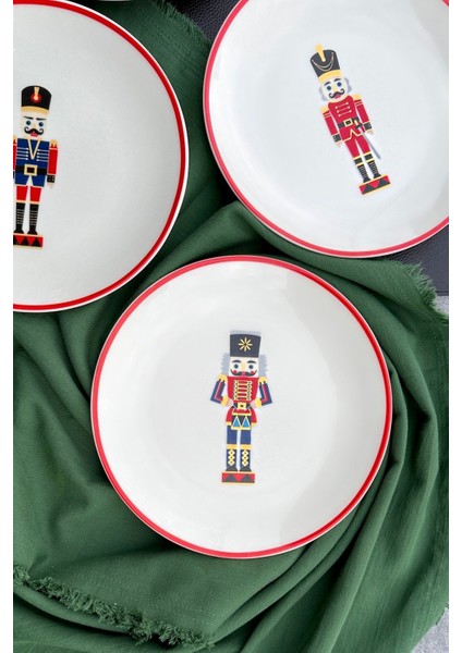 6'lı Kırmızı Porselen Pasta Tabağı Takımı, 21 Cm, Kurşun Asker Tasarımı fiyatları
