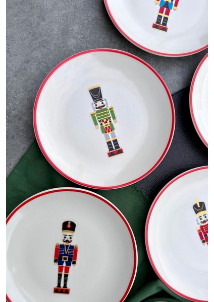 6'lı Kırmızı Porselen Pasta Tabağı Takımı, 21 Cm, Kurşun Asker Tasarımı modelleri