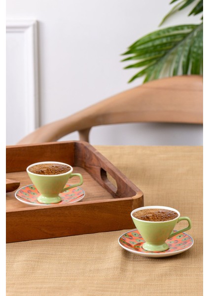 Yeşil 2 Kişilik Yeni Nesil Seramik Kahve Fincan Takımı 80 ml