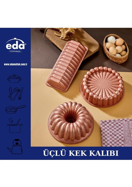 Pembe Asya Kek Kalıbı Seti, Şık ve Kullanışlı 3'lü Mutfak Gereciği