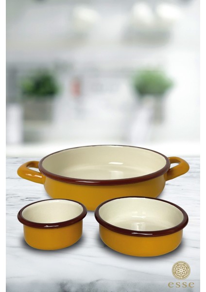 Sarı Emaye Sahan ve Çerezlik Seti, Şık ve Kullanışlı Mutfak Aksesuarları fırsatları