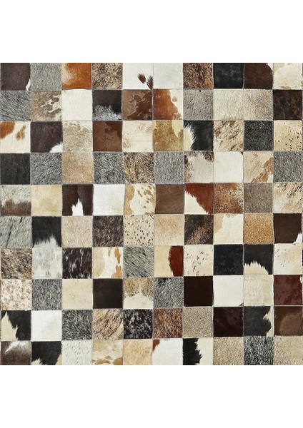 Kahverengi Dana Derisi Patchwork Halı, El Dokuma Hakiki Deri Halı, Modern Tasarımlı Dekor Halısı fiyatları