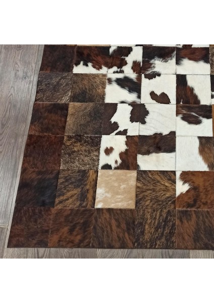 El Yapımı Patchwork Halı – Kahverengi Siyah Beyaz Renkli Doğal Dana Derisi Halı fiyatları