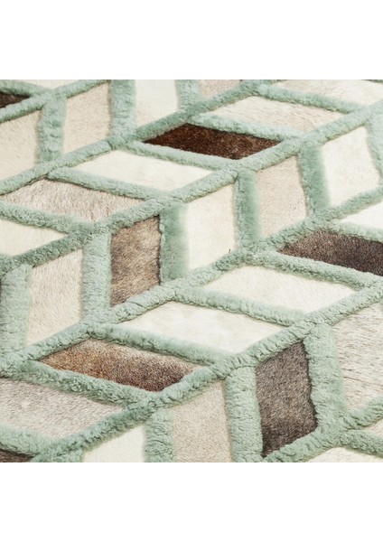 Üç Renkli Dana Derisi Patchwork Halı, Şık Salon Halısı, Kaymaz Tabanlı Hakiki Dana Derisi Halı modelleri