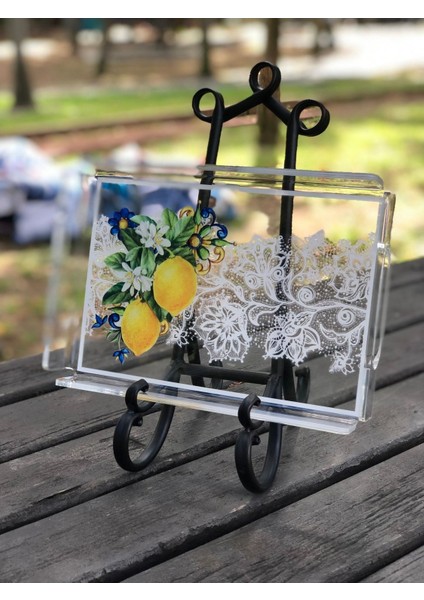 Çok Renkli Limon ve Dantel Desenli Pleksi Tepsi 25X17CM