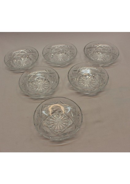 Beyaz Kristal Kesme Göz Desenli Çay Tabağı 6'lı Set