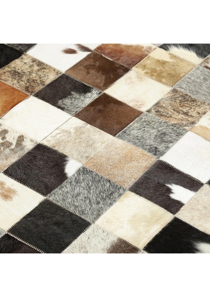 Kahverengi Dana Derisi Patchwork Halı, El Dokuma Hakiki Deri Halı, Modern Tasarımlı Dekor Halısı fırsatları