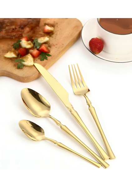 24 Parça Çelik Yemek Takımı, 6 Kişilik, Şık ve Dayanıklı Set