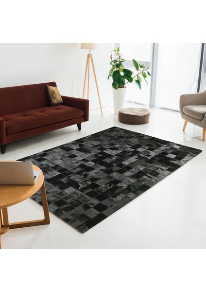 Siyah Doğal Dana Derisi Patchwork Halı – El Dokuma Hakiki Deri Kaymaz Salon Halısı fiyatları