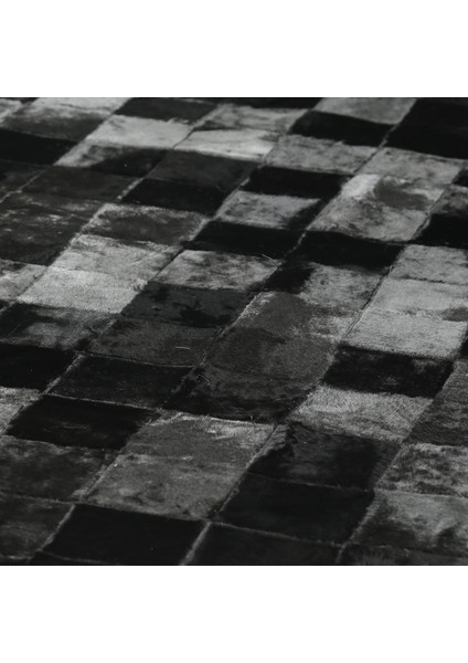 Siyah Doğal Dana Derisi Patchwork Halı – El Dokuma Hakiki Deri Kaymaz Salon Halısı indirimleri