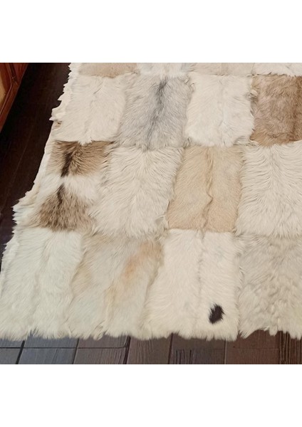 Bej ve Beyaz Doğal Oğlak Derisi Patchwork Halı, Modern Ev Dekorasyon Halısı indirimleri
