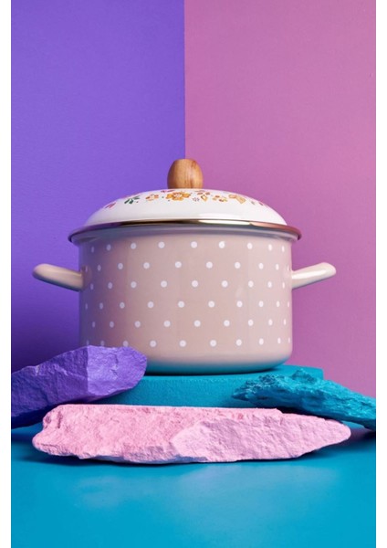 16 cm Emaye Tencere, Şık Pembe Renk, Mutfağınıza Renk Katacak Kullanışlı Tasarım