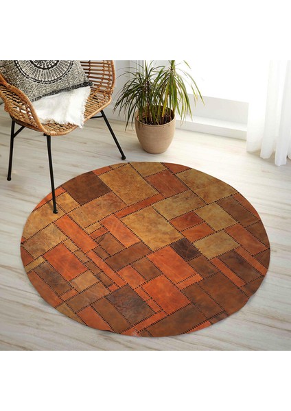 Kırmızı Tonlarında Yuvarlak Dana Derisi Halı - Şık Oturma Odası Halısı