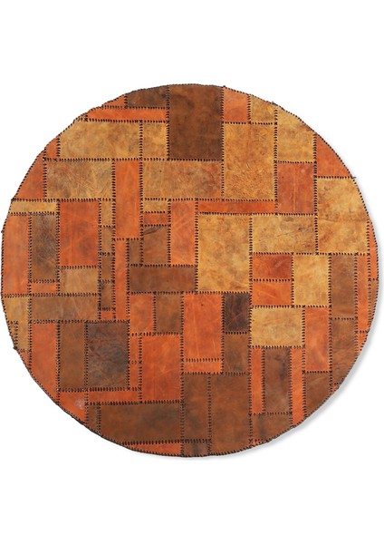 Kırmızı Tonlarında Yuvarlak Dana Derisi Halı - Şık Oturma Odası Halısı fırsatları