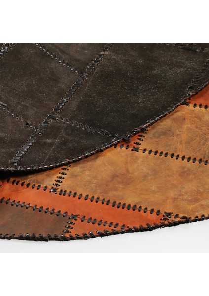 Kırmızı Tonlarında Yuvarlak Dana Derisi Halı - Şık Oturma Odası Halısı indirimleri