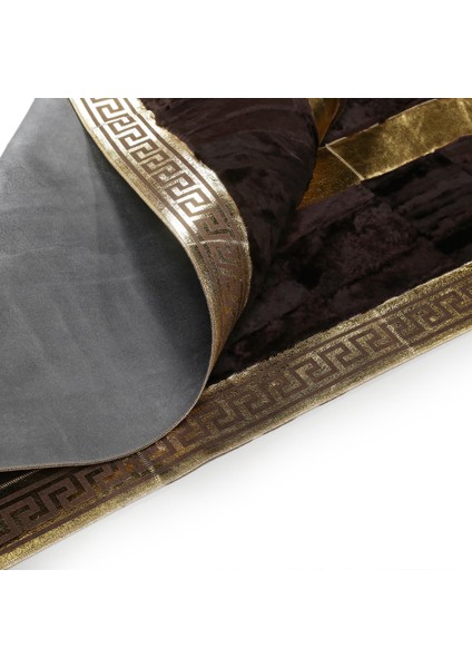 Altın Kenarlı Koyu Kahverengi Toskana Halı, Dekoratif Salon Halısı, Kaymaz Tabanlı Halı indirimleri