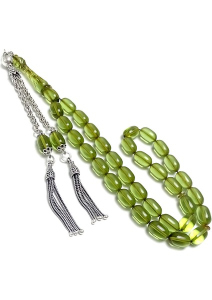 Rüya Serisi Kalemkar Işçilikli Su Yeşili Kehribar Tesbih