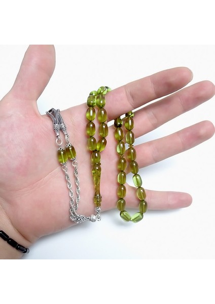 Rüya Serisi Kalemkar Işçilikli Su Yeşili Kehribar Tesbih fiyatları