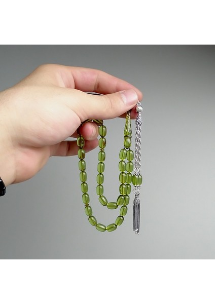 Rüya Serisi Kalemkar Işçilikli Su Yeşili Kehribar Tesbih modelleri