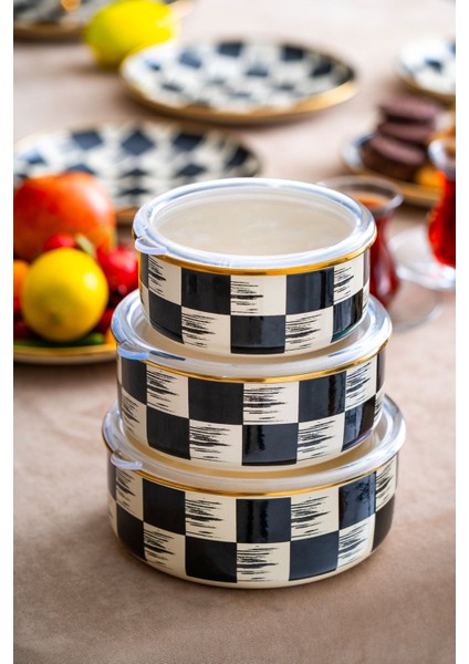 Şık 3'lü Emaye Saklama Kabı Seti, Modern Dekor ve Kullanışlı Tasarım