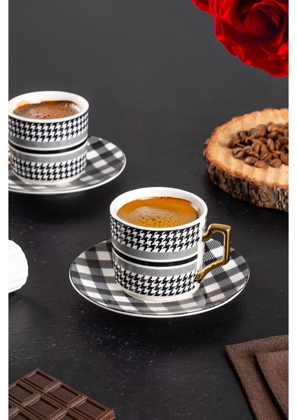 6 Kişilik 12 Parça Porselen Türk Kahvesi Fincan Takımı Siyah 100ML