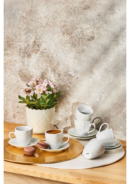 6 Kişilik Beyaz Kahve Fincan Takımı, 90 Ml, Şık ve Zarif Tasarım