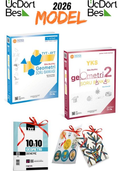 2026 Model Üç Dört Beş Yayınları Tyt Ayt Geometri 1. ve 2. Kitap Seti 3 Hediyeli Set 345 Yayınları