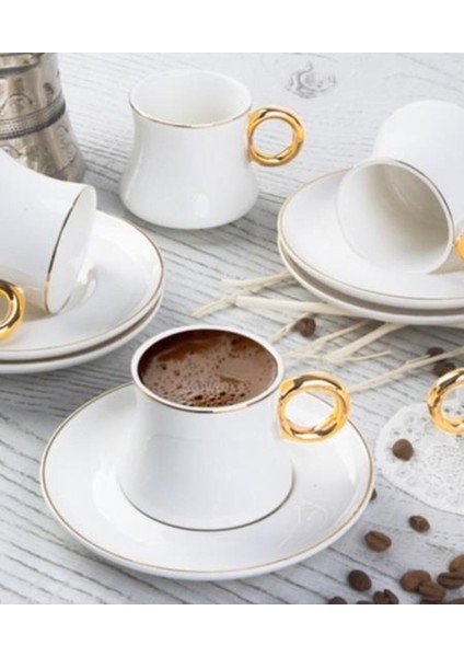6 Kişilik Porselen Kahve Fincanı Seti, Beyaz, Şık ve Zarif Tasarım