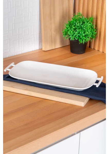Dikdörtgen Kulplu Servis Tabağı, 39 Cm, Şık ve Kullanışlı Ev Dekoru.