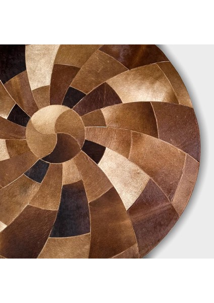 Spiral Desenli Kahverengi Yuvarlak Dana Derisi Halı, Modern Yuvarlak Salon Halısı fırsatları