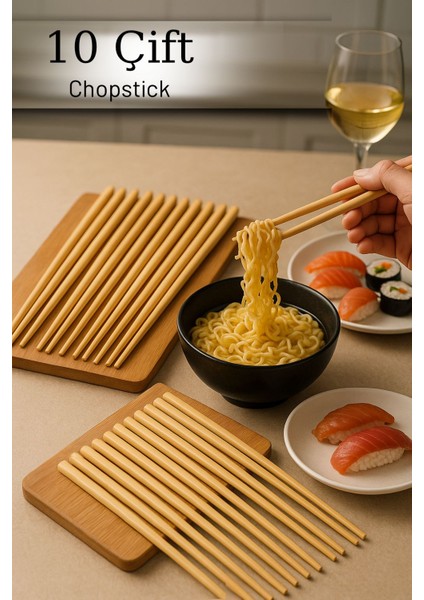 Bambu Chopstick 10 Çift Yemek Çubuğu Seti Sushi Noodle Ramen