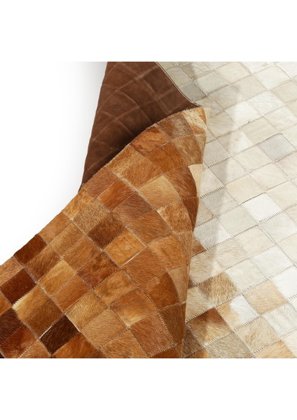 Kahverengi Bej Dana Derisi Patchwork Halı – El Dokuma Gerçek Deri Şık Koridor Halısı modelleri