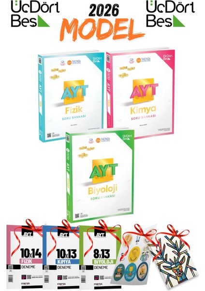 2026 Model Üç Dört Beş Yayınları Ayt Fizik Ayt Kimya Ayt Biyoloji Soru Bankası Seti 5 Hediyeli 345