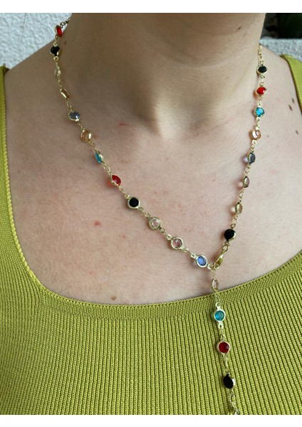 Çelik Renkli Taşlı Oval Y Model Ayarlanabilir Kolye fırsatları