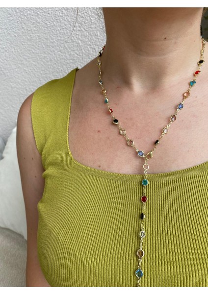 Çelik Renkli Taşlı Oval Y Model Ayarlanabilir Kolye indirimleri